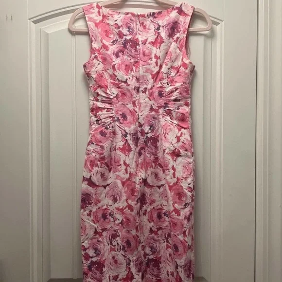 Adrianna Papell ❤️Pink Flowers on White ❤️Midi Dress ❤️Size 8 - Picture 4 of 6